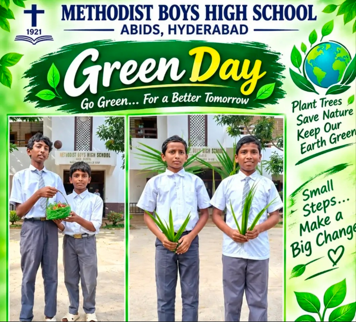 Students holding plants during the school's Green Day activity